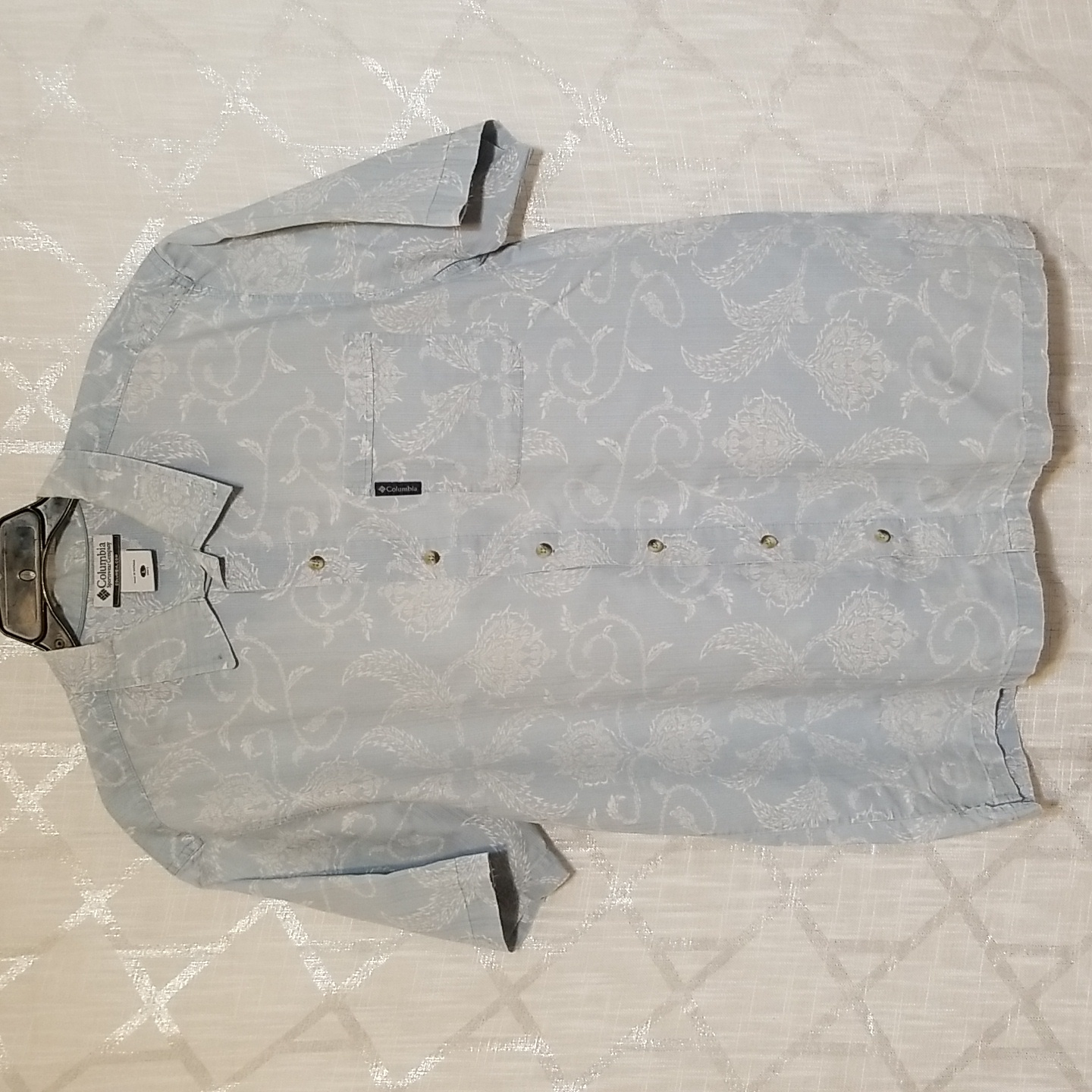 Columbia Shirt Men Short Sleeve Camp Blue Floral Size Large